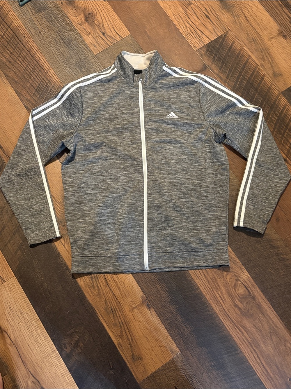 adidas Gray Full-Zip Performance Jacket with White Stripes
